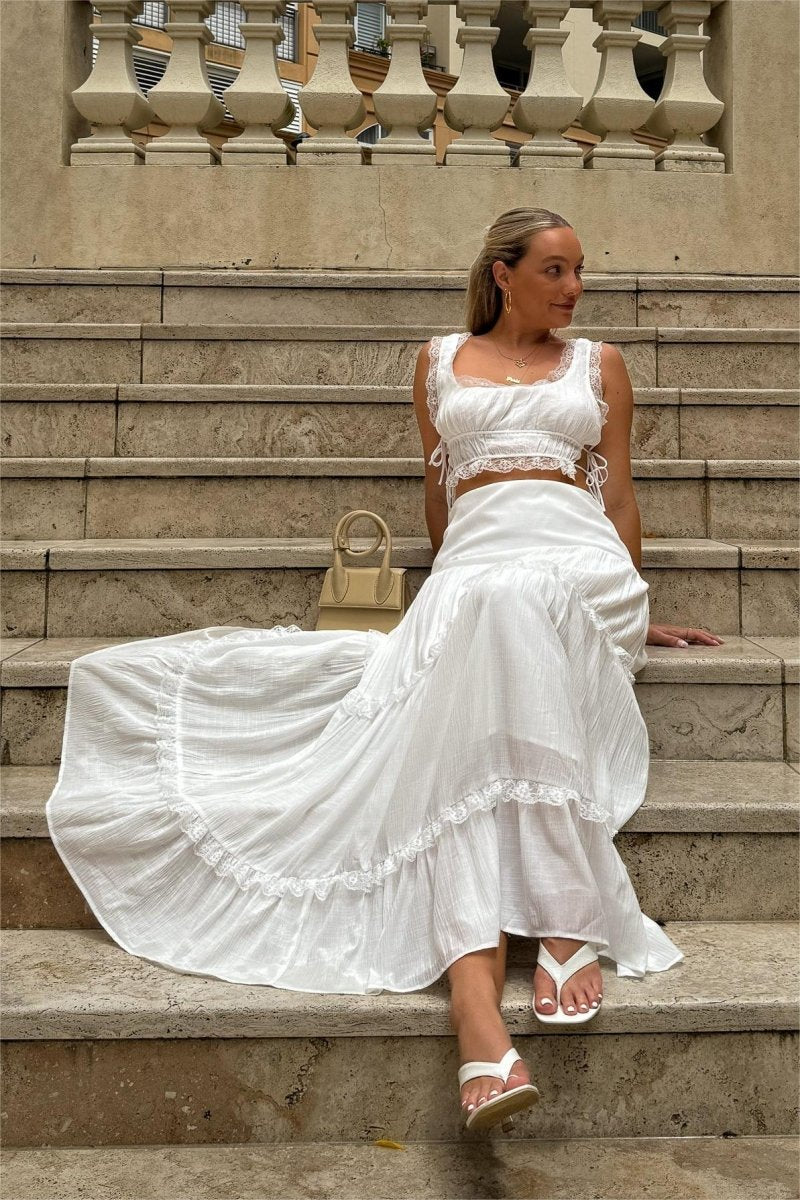 Mercan Danteli Detaylı Camiş Ve Maxi Etek Takım