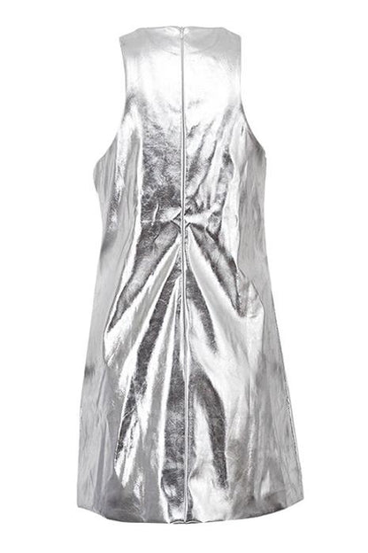 Mercan Metalik Mini Shift Elbise