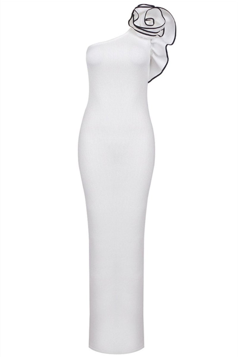 Cynthia Tek Omuz Çiçekli Örgü Maxi Elbise