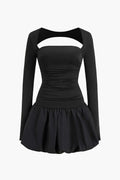 Sırt Dekolteli Cut-Out Kare Yaka Mini Elbise