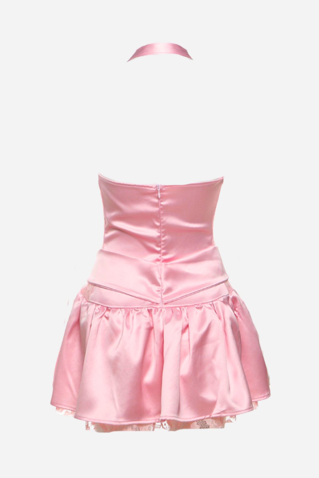 Arlene Boyundan Bağlamalı Fırfırlı İlmek Dantel Etek Mini Elbise