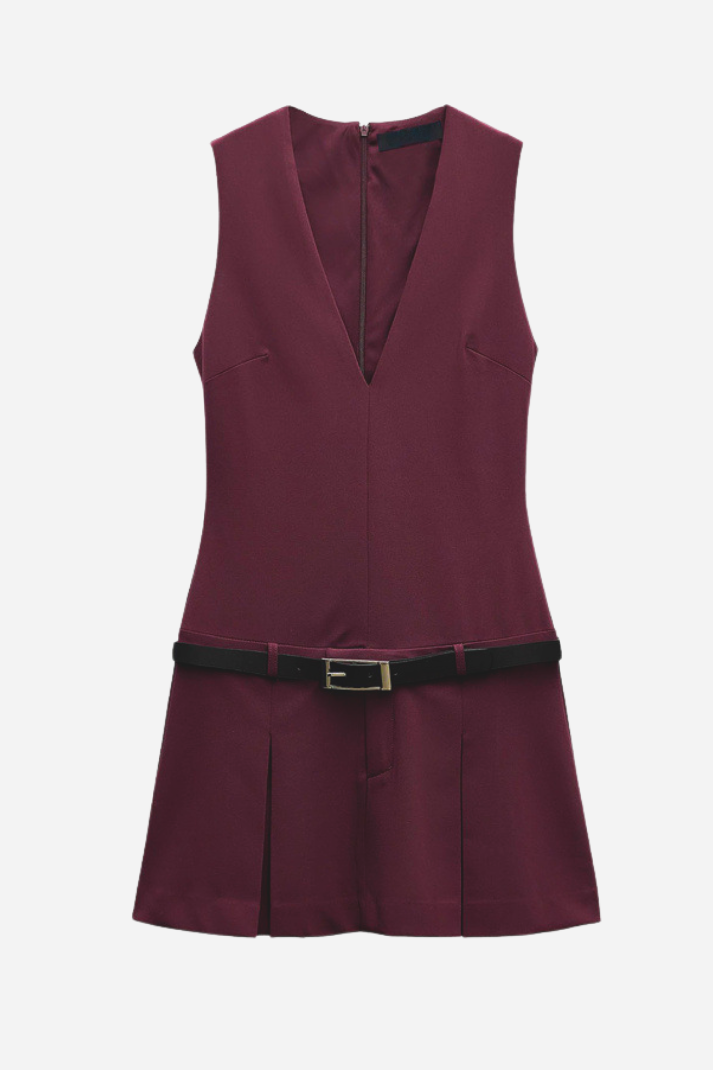 Belen V Yaka Kemerli Mini Elbise