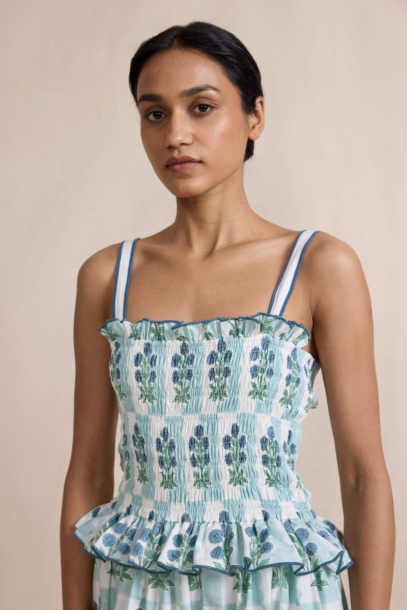 Damla Çiçek Büzgülü Cami Uzun Elbise