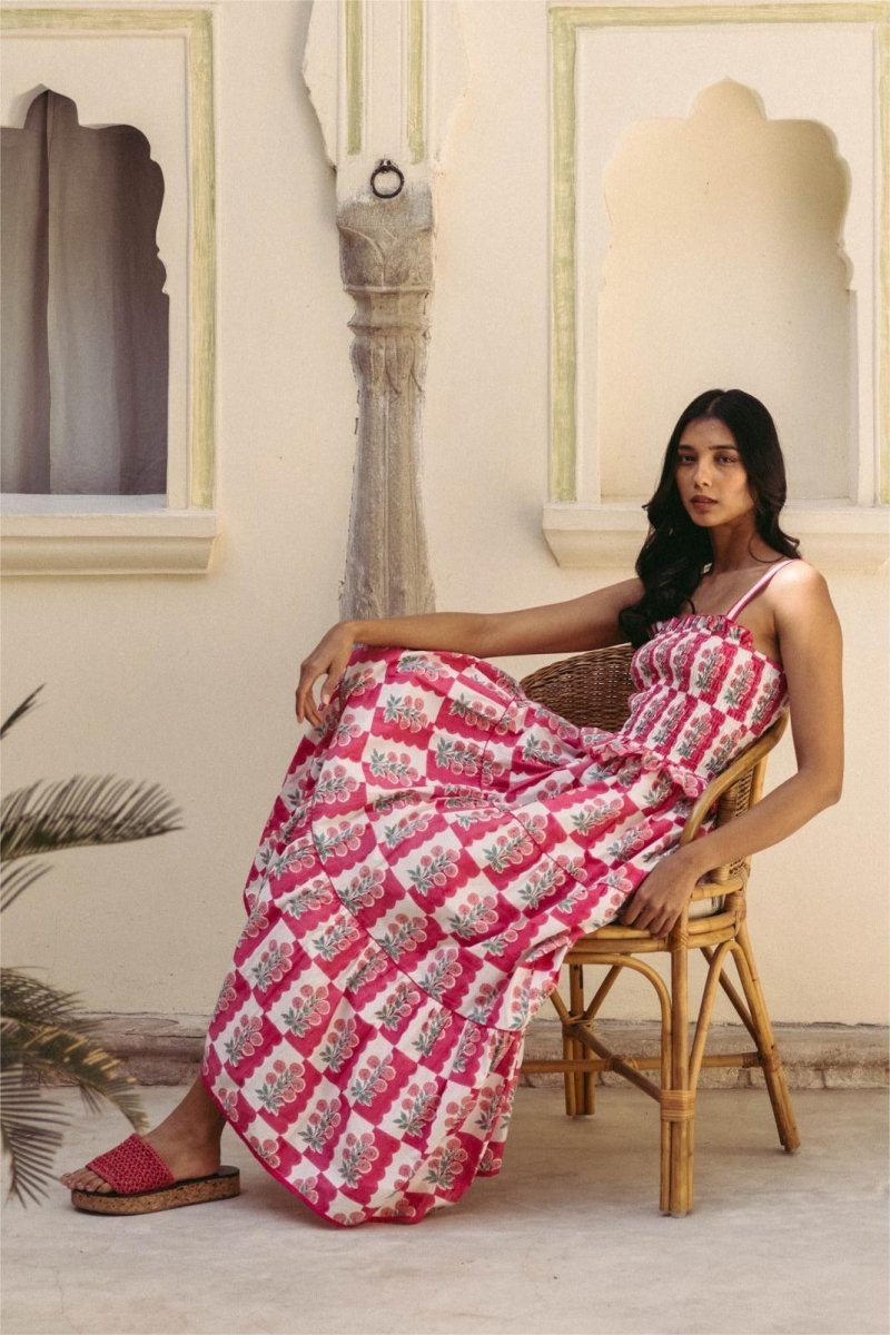 Damla Çiçek Büzgülü Cami Uzun Elbise