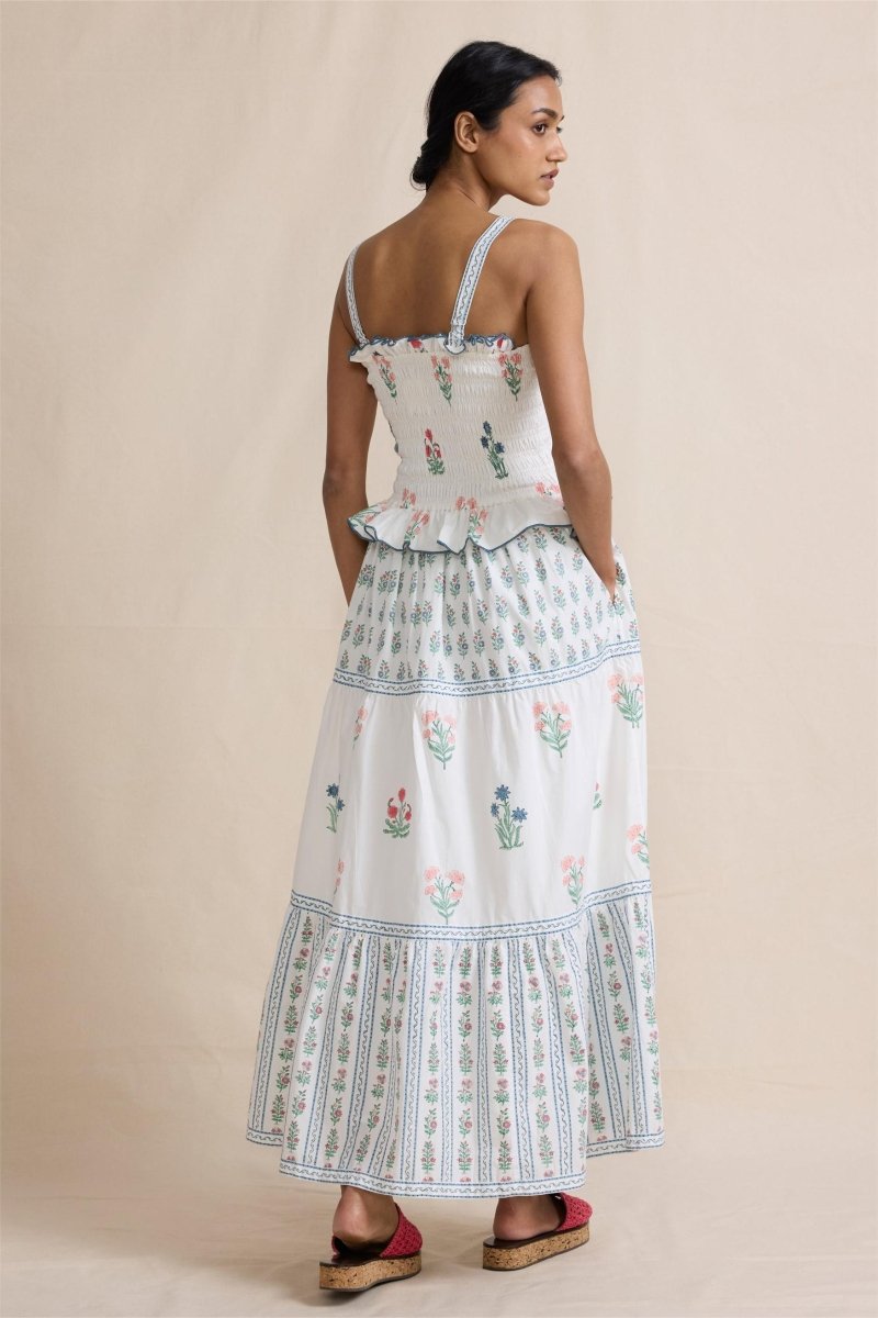 Damla Çiçek Büzgülü Cami Uzun Elbise