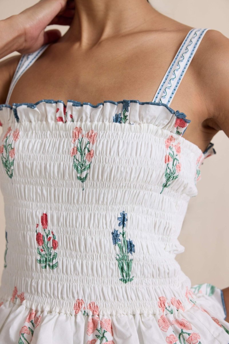 Damla Çiçek Büzgülü Cami Uzun Elbise