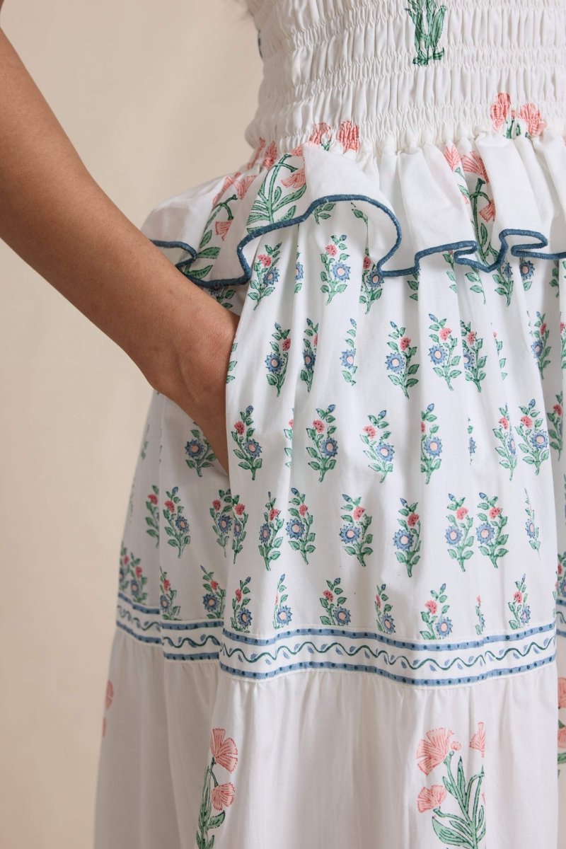 Damla Çiçek Büzgülü Cami Uzun Elbise