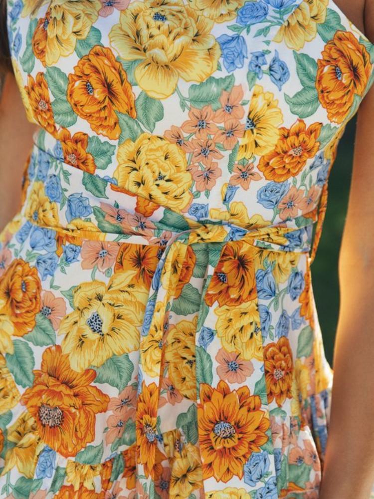 Debby Baskılı Katlı Mini Kuşaklı Slip Elbise