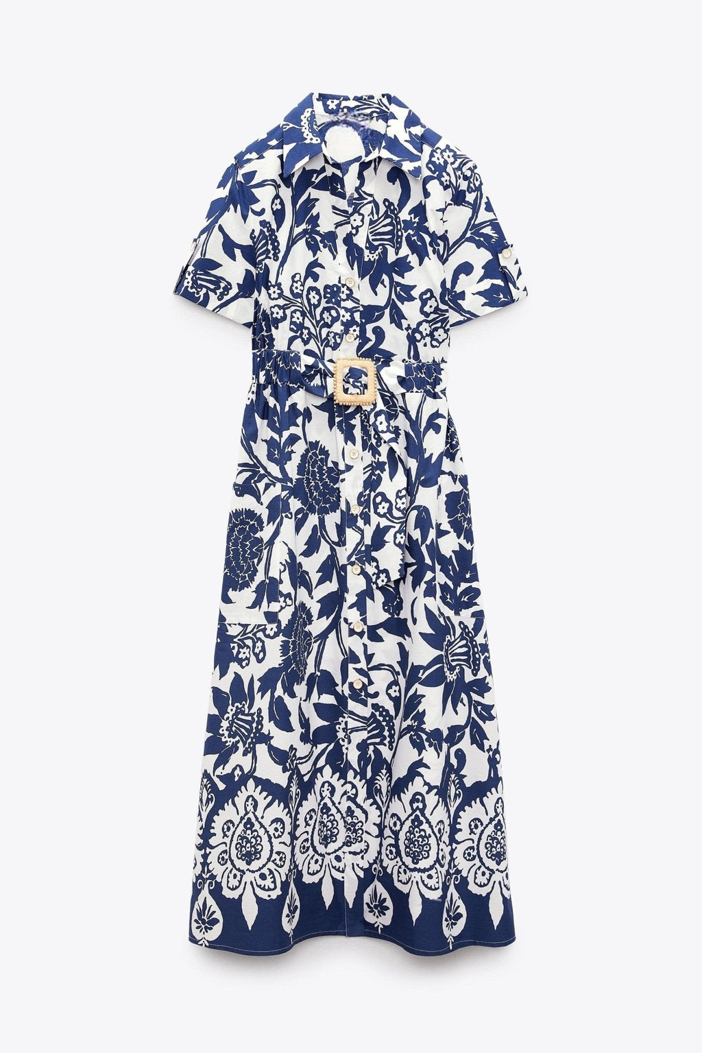 Deirdre Baskılı Kuşaklı Midi Gömlek Elbise