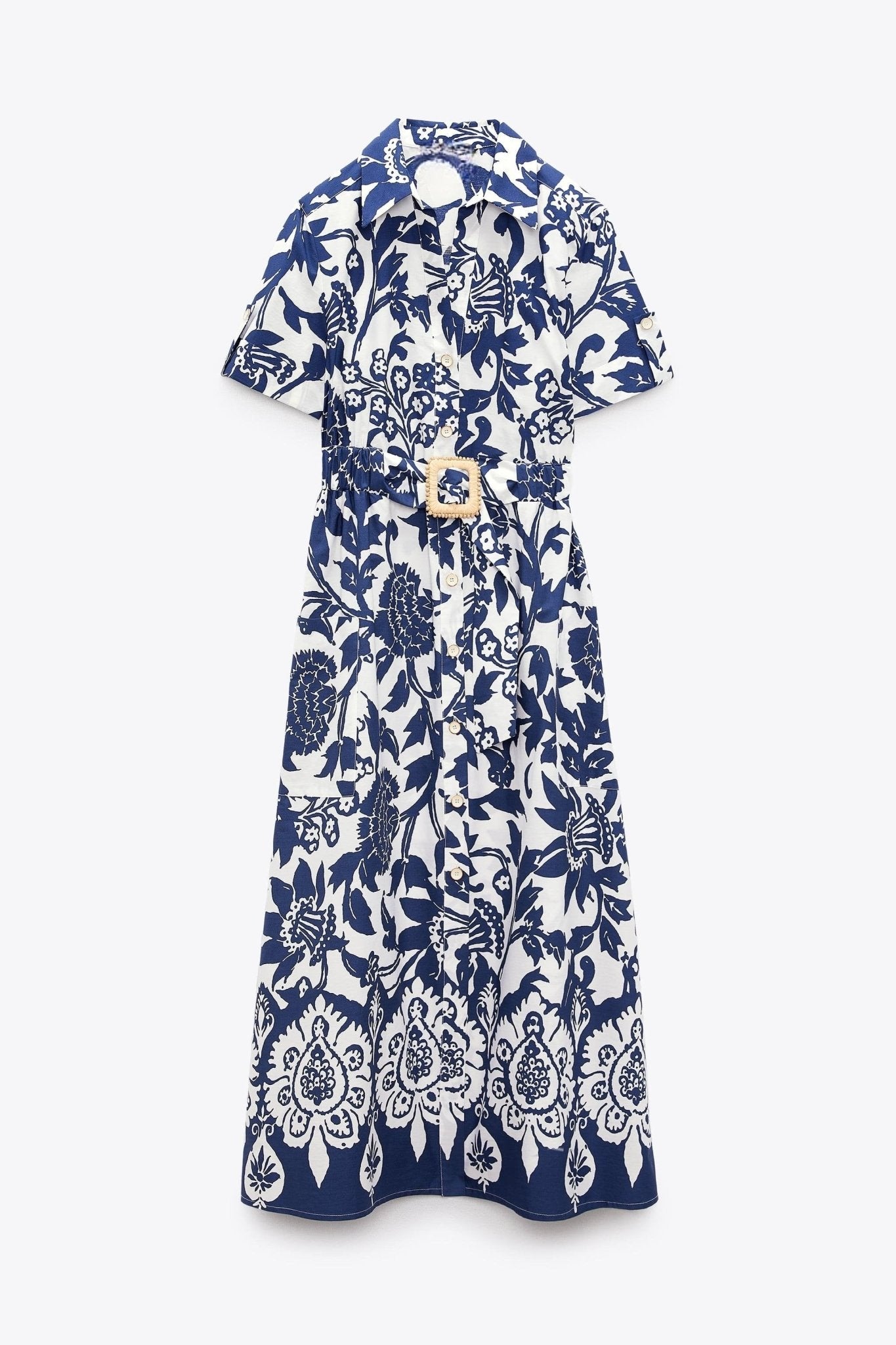 Deirdre Baskılı Kuşaklı Midi Gömlek Elbise