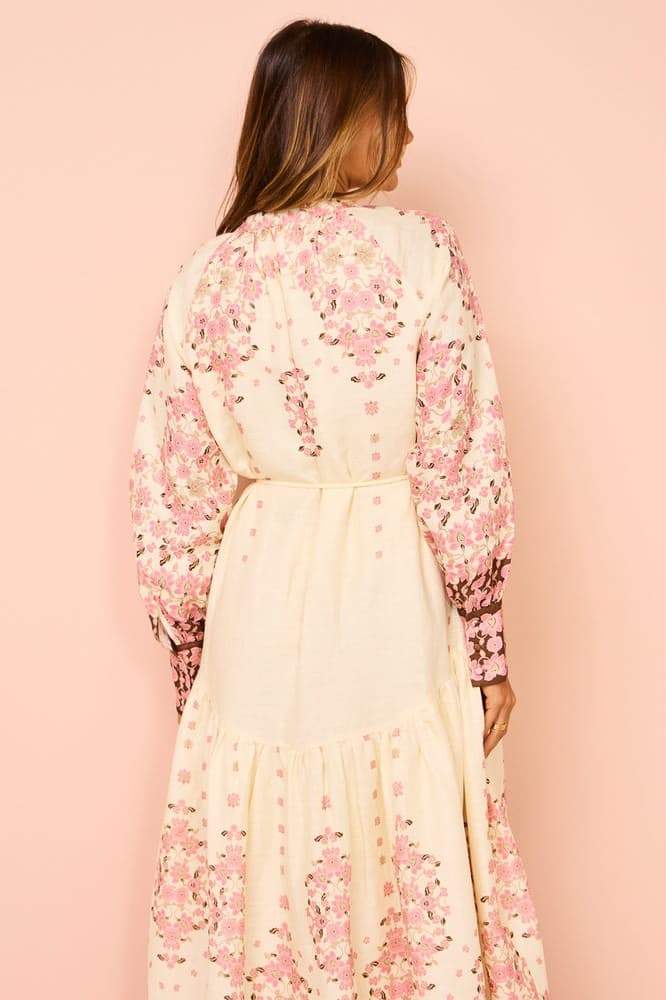 Delia Çiçek Baskılı Uzun Kollu Maxi Elbise