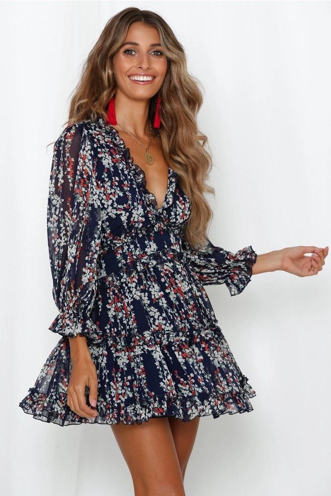 Delia Baskılı Kesik Fırfırlı Mini Elbise