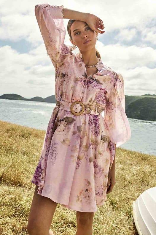 Denise Baskılı Dantel Detaylı Mini Elbise