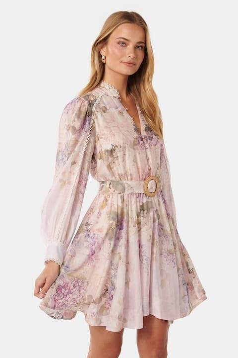 Denise Baskılı Dantel Detaylı Mini Elbise