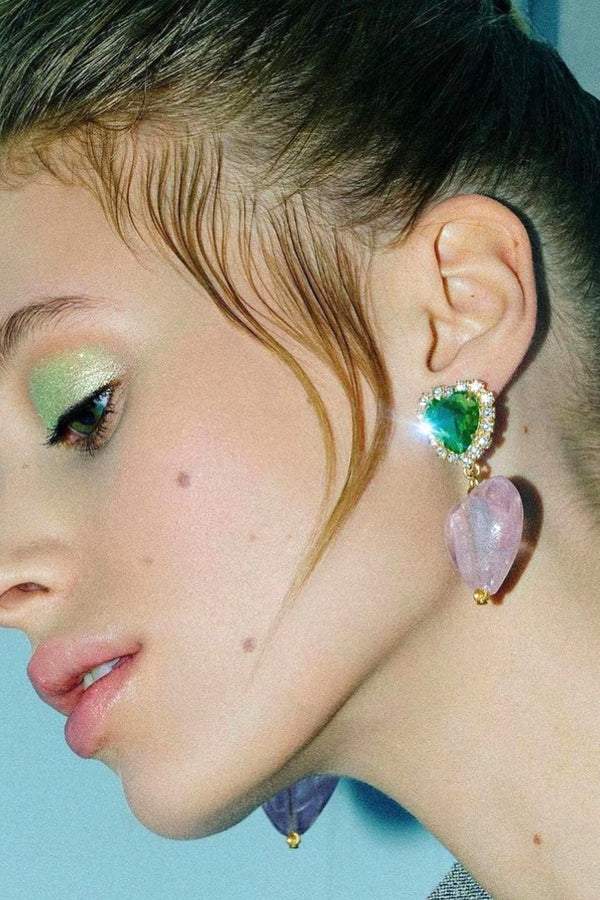 Pırlanta Kalp Kontrast Damla Küpe