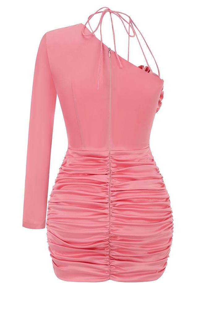 Dolores Çiçek Bağcıklı Büzgülü Mini Elbise