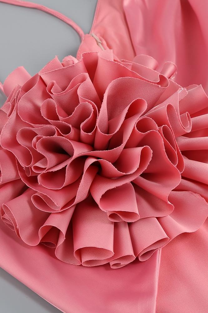 Dolores Çiçek Bağcıklı Büzgülü Mini Elbise