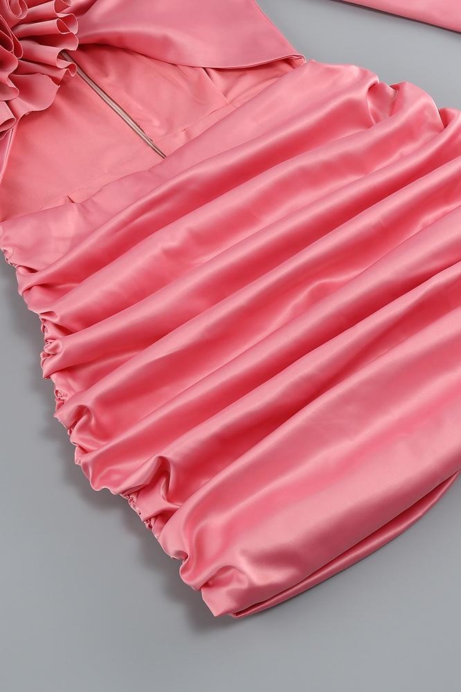 Dolores Çiçek Bağcıklı Büzgülü Mini Elbise