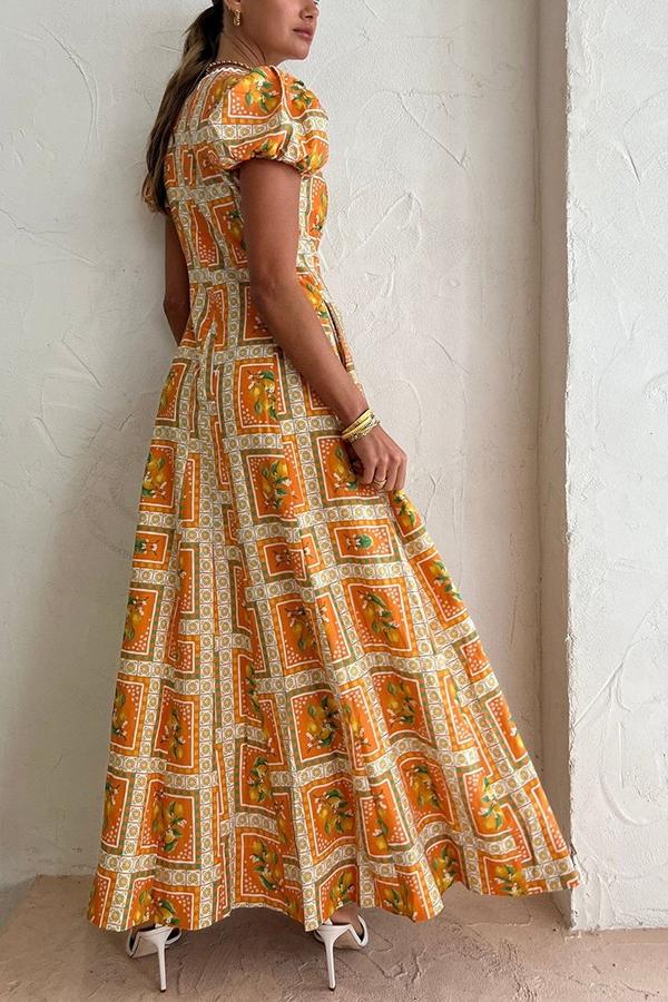 Doreen Baskılı V Yaka Uzun Elbise