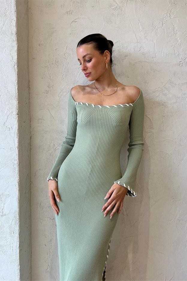 Dottie Kenarı Bağcıklı Örgü Midi Elbise