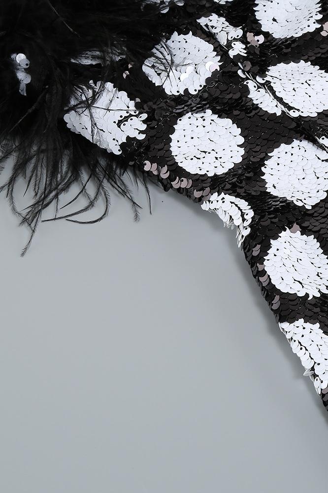 Dulcie Payetler Puantiyeli Tüy Mini Elbise