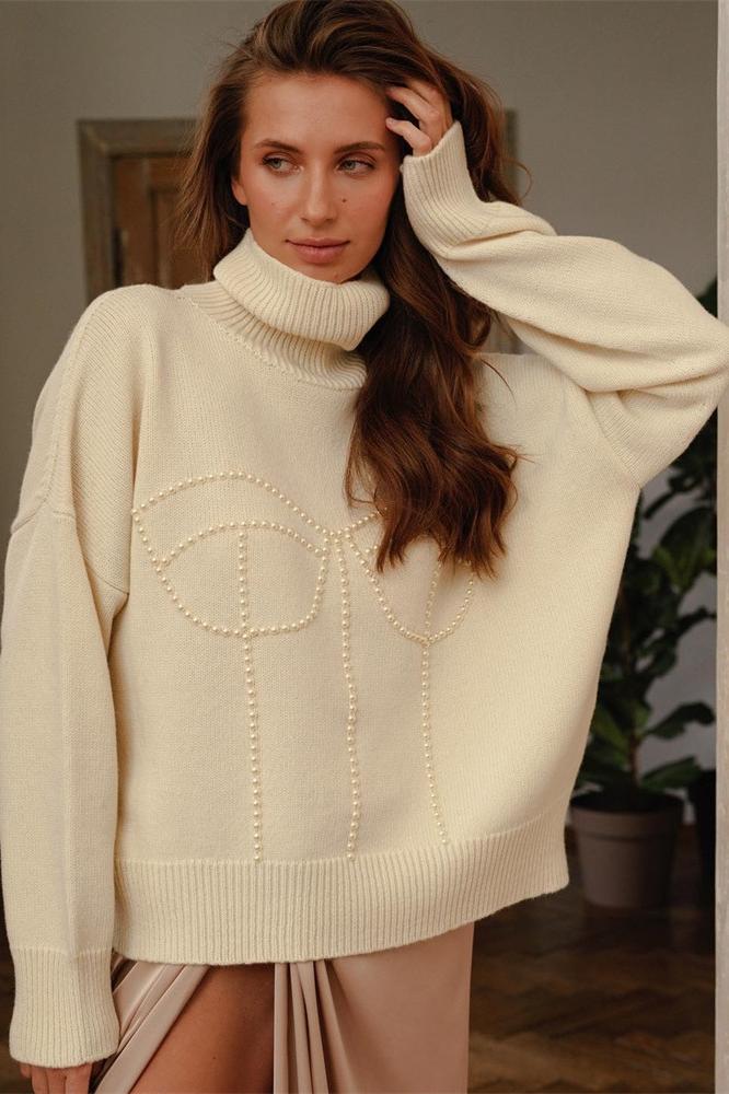 Eartha İncili Balıkçı Yaka Kazak Kazak