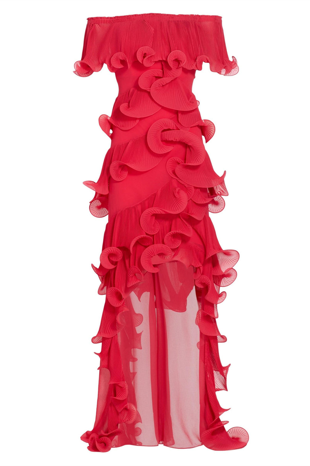 Caroline Omuzu Açık Fırfırlı Maxi Elbise