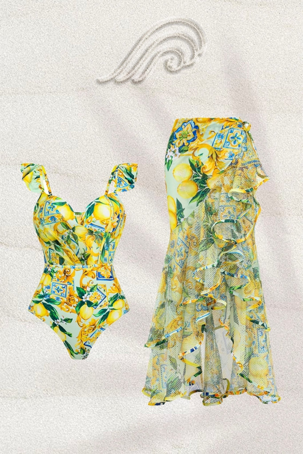 Eden Baskılı Fırfırlı İkili Yüzme Seti