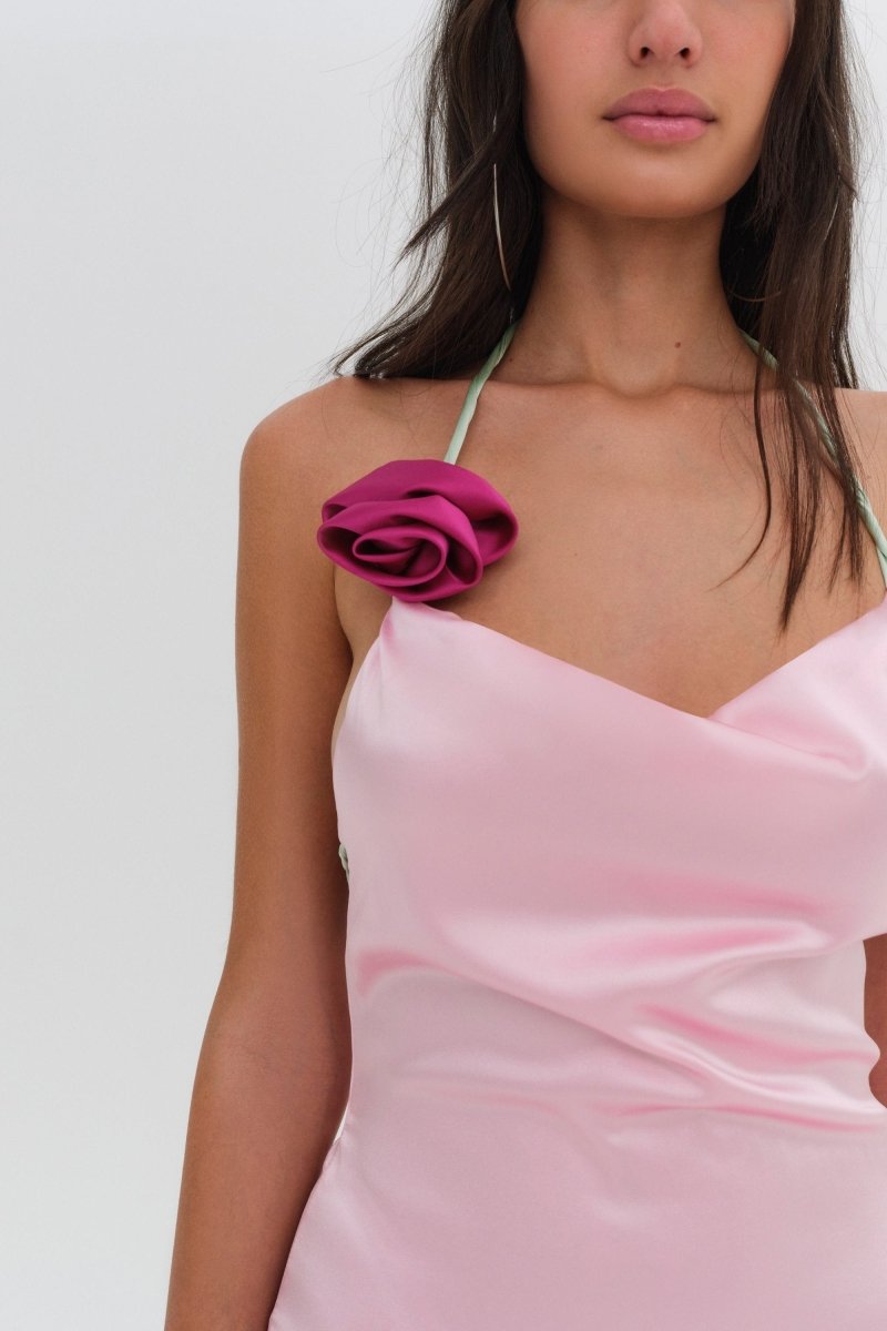 Edwina Boyundan Bağlamalı Rozet Uzun Elbise