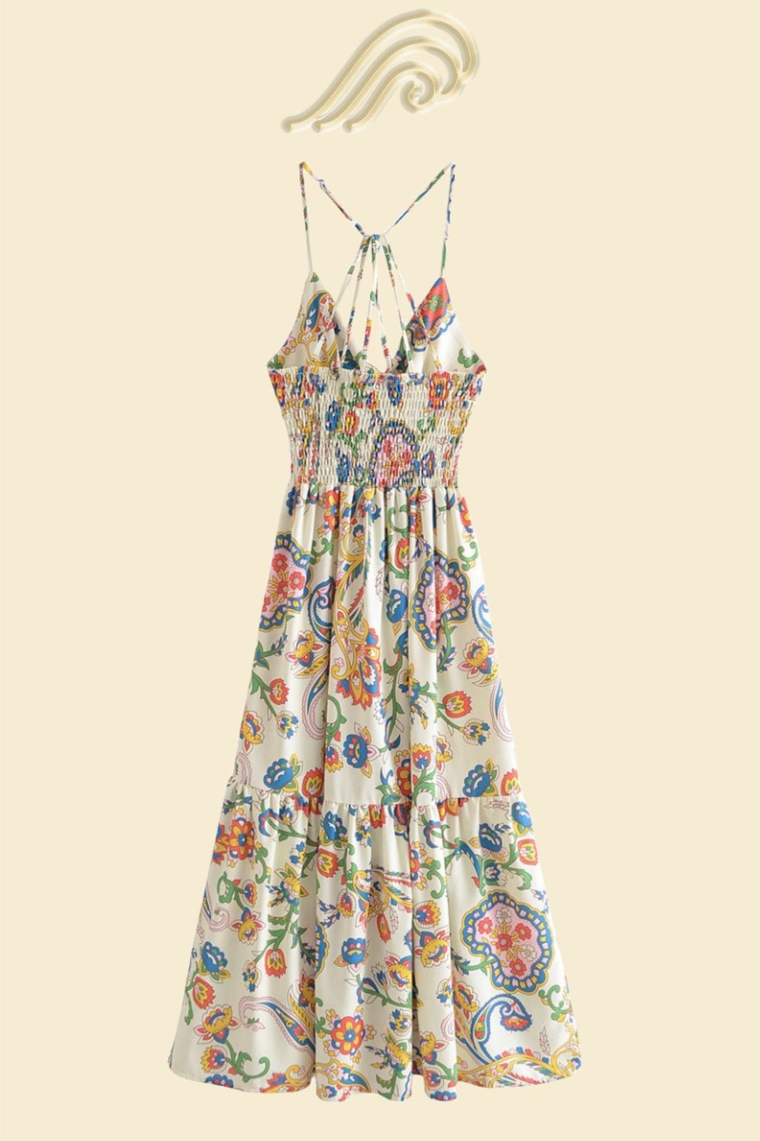 Edwina Baskılı Kesikli Sırtı Açık Midi Elbise