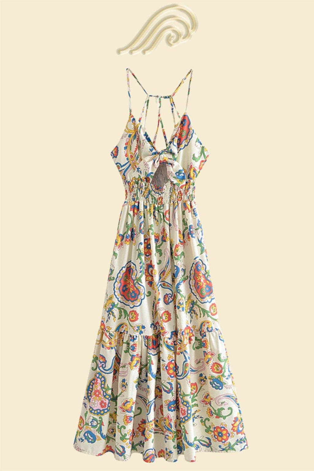 Edwina Baskılı Kesikli Sırtı Açık Midi Elbise