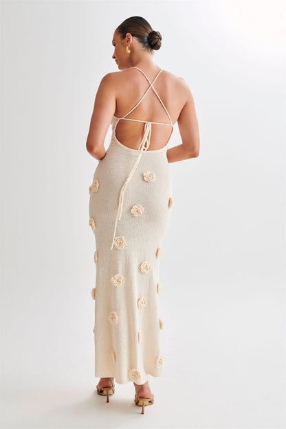 Edwina V Yaka Örme Çiçekli Maxi Elbise