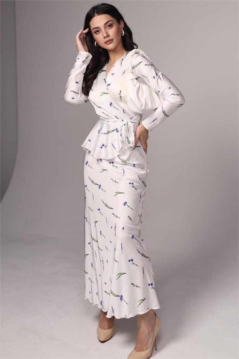 Eileen Çiçekli Anvelop Bağcıklı Bluz Ve Maxi Etek Takım