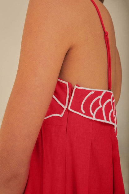 Eileen Japon Balığı İşlemeli Maxi Slip Elbise