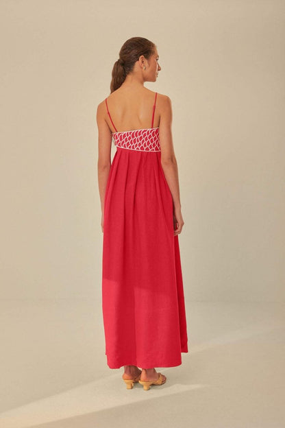 Eileen Japon Balığı İşlemeli Maxi Slip Elbise