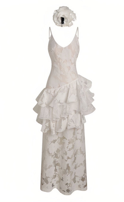 Elise Jakarlı Fırfırlı Maxi Slip Elbise