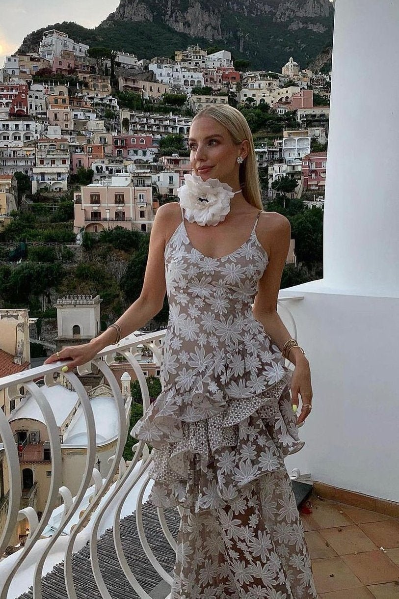 Elise Jakarlı Fırfırlı Maxi Slip Elbise