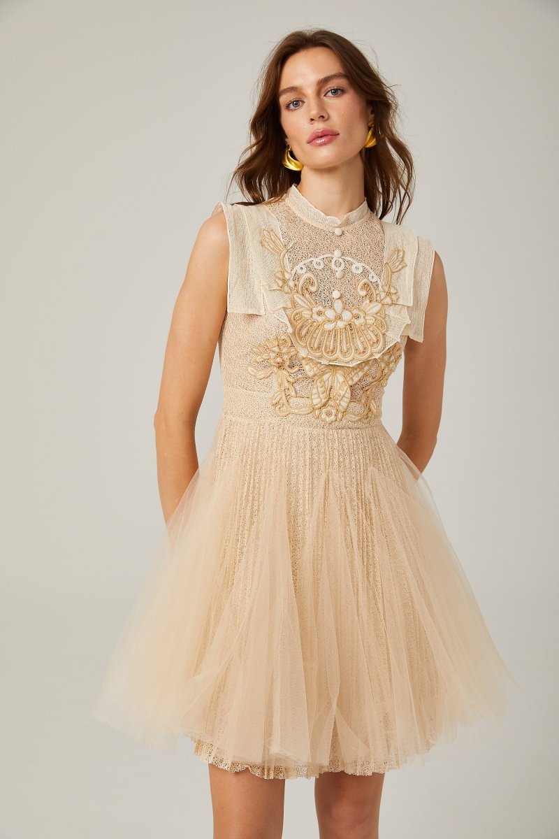 Elizabeth Kelebek İşlemeli Tül Mini Elbise