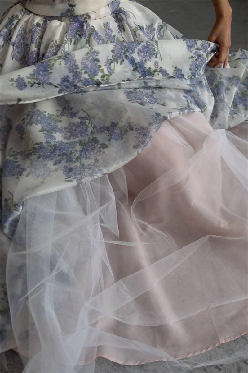 Ella Çiçek Baskılı Şifon Midi Elbise