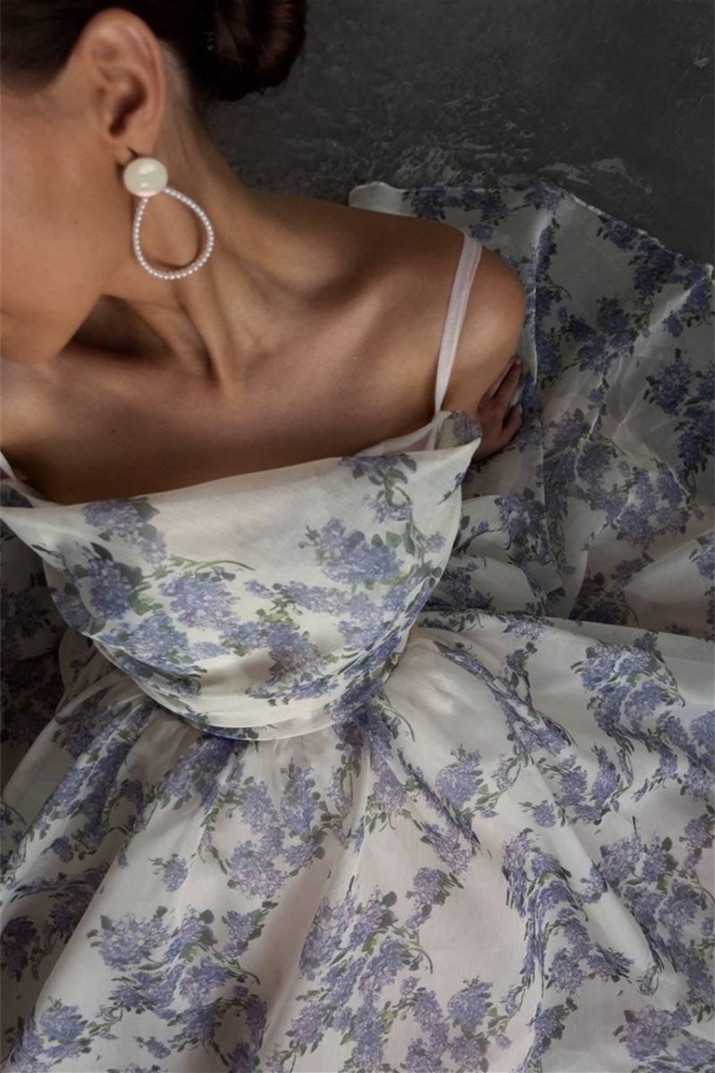 Ella Çiçek Baskılı Şifon Midi Elbise