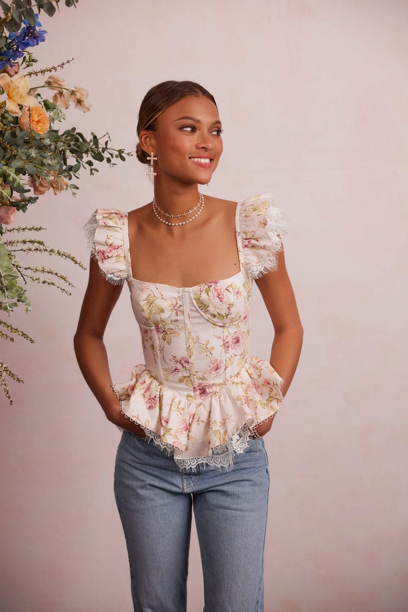 Elsie Baskılı Dantelli Büstiyer Cami Üst