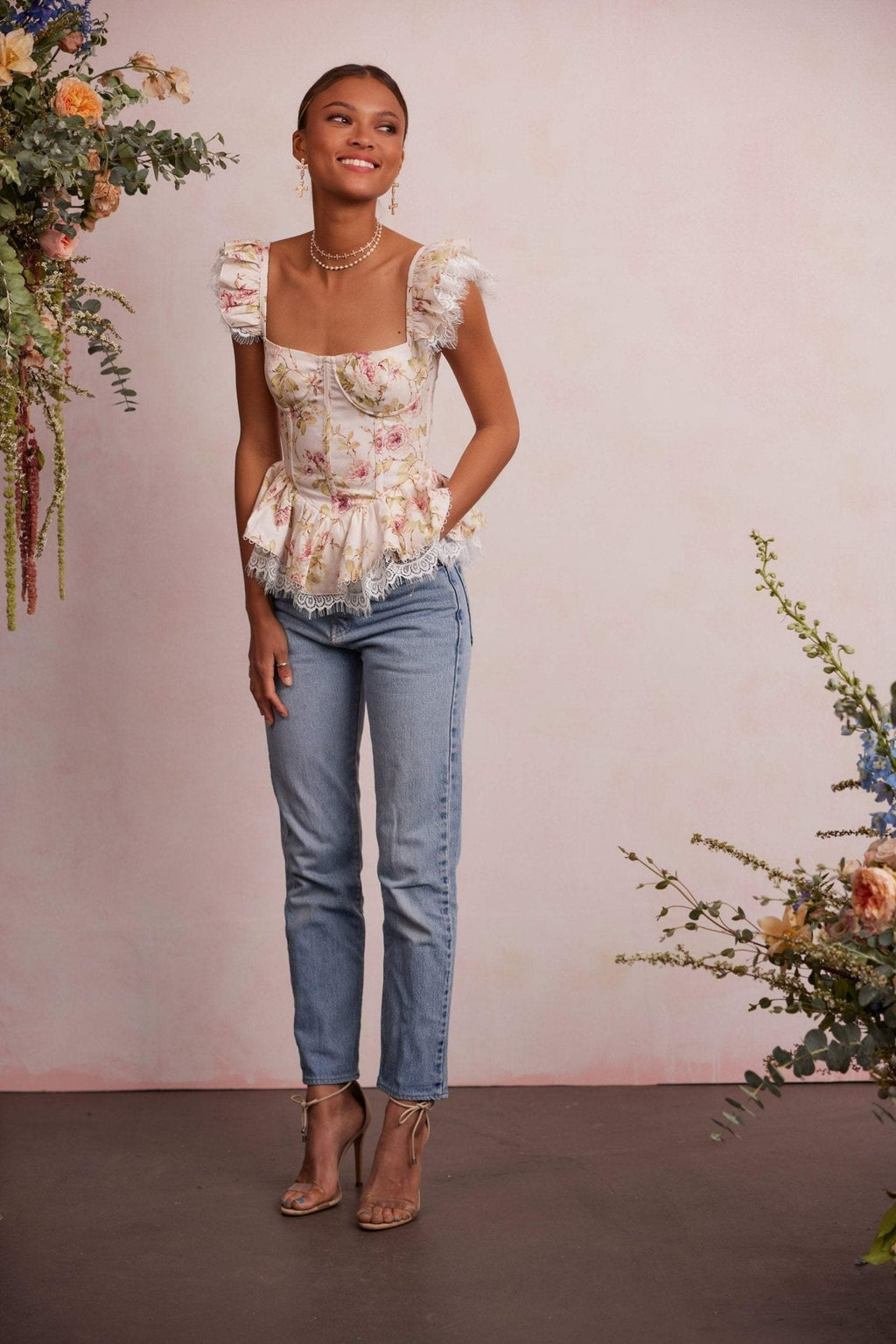 Elsie Baskılı Dantelli Büstiyer Cami Üst