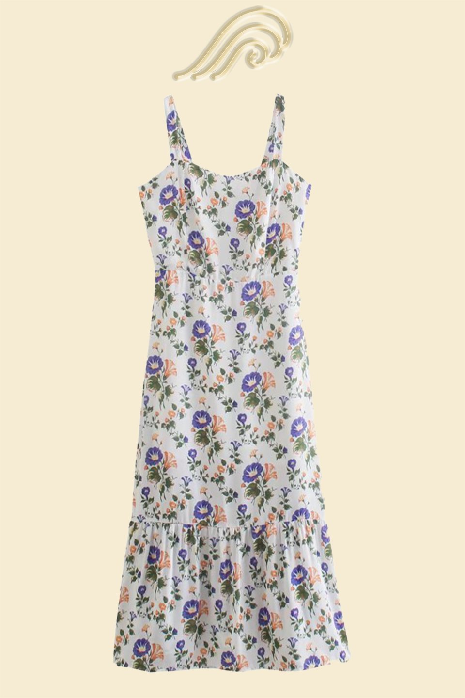 Elspeth Baskılı Askılı Flare Midi Elbise