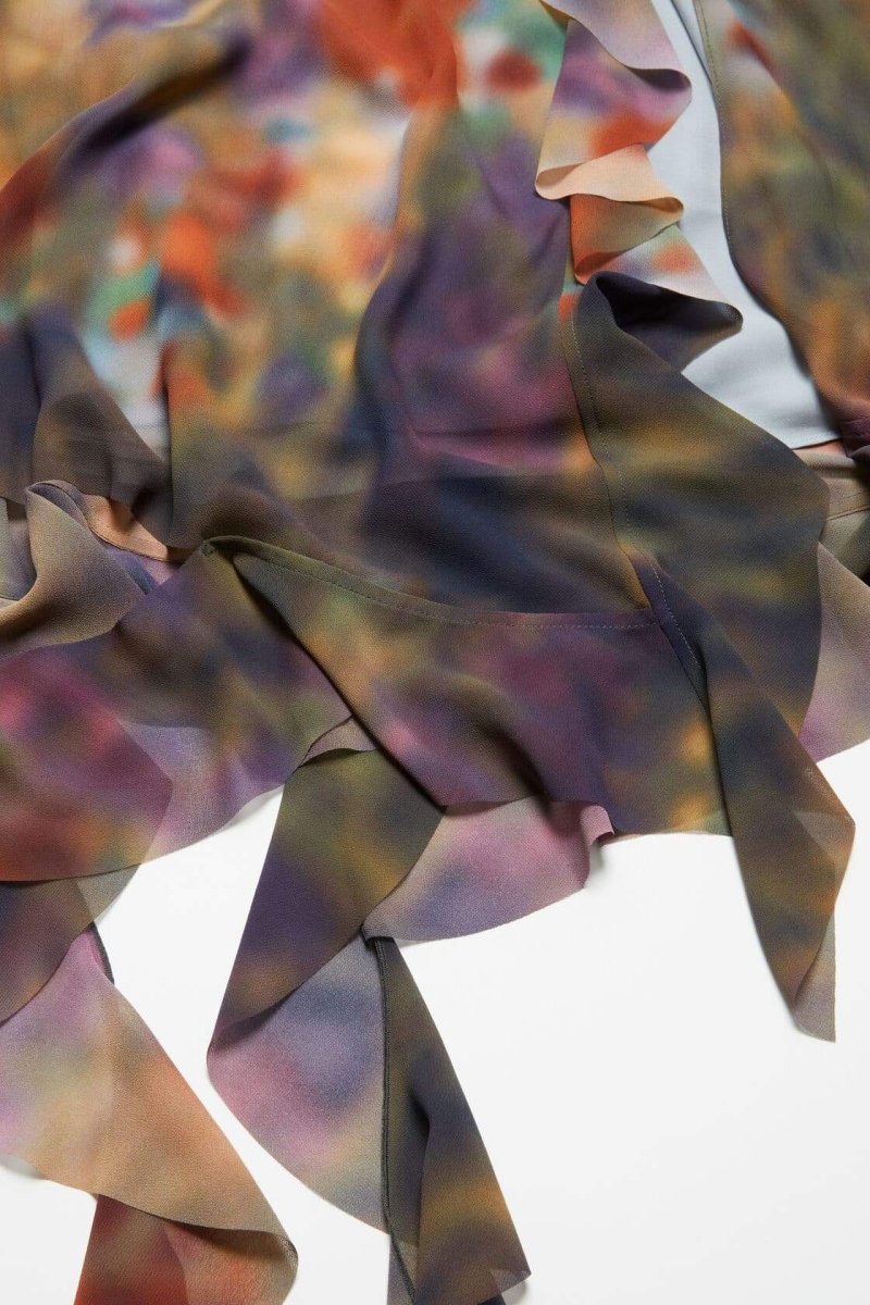 Elvira Çiçek Baskılı Fırfırlı Midi Slip Elbise