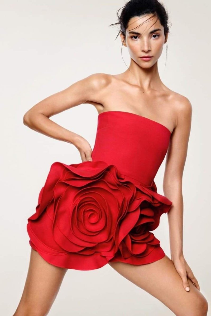 Eudora Çiçek Straplez Mini Elbise