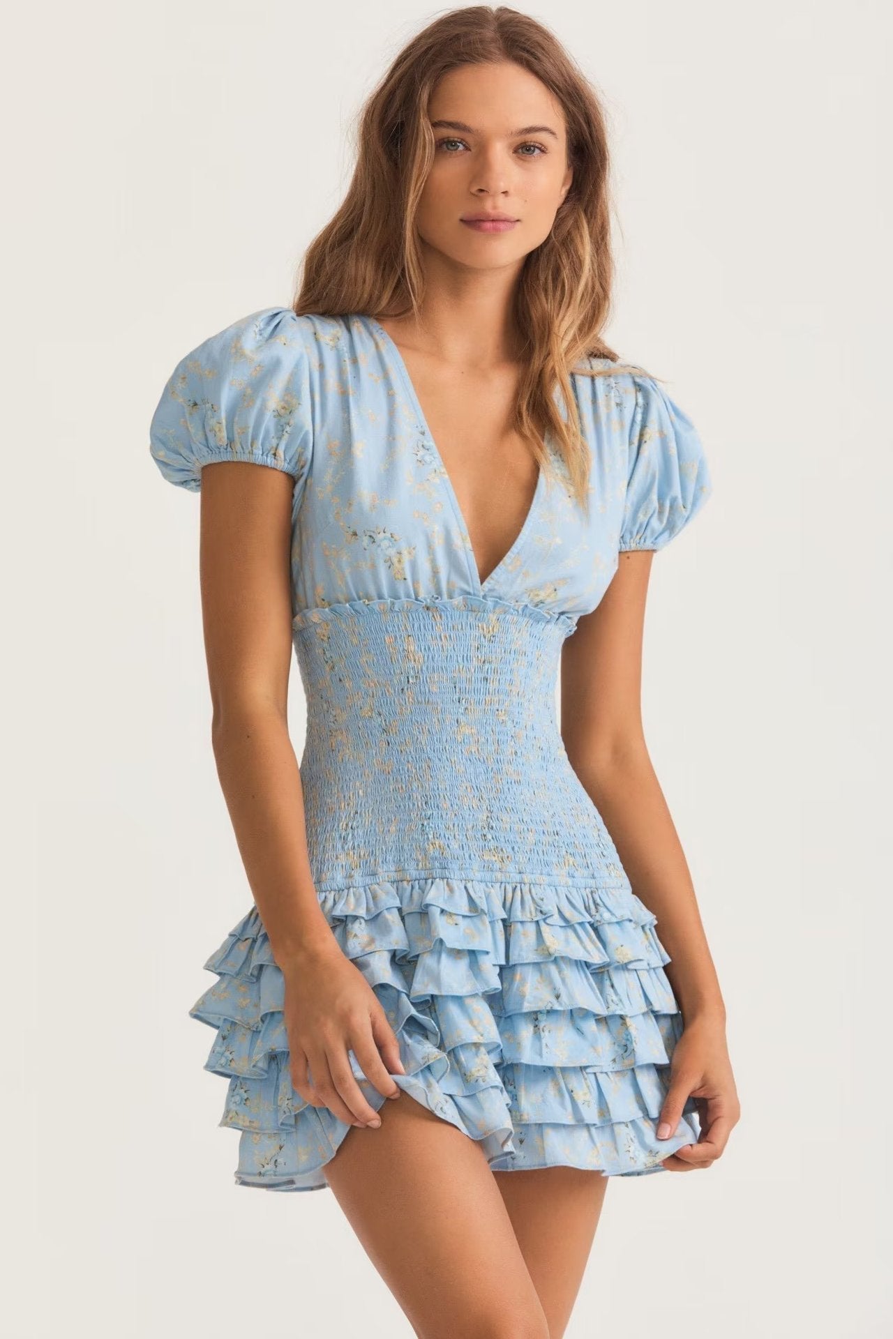 Eunice Baskılı Büzgülü Katlı Mini Elbise