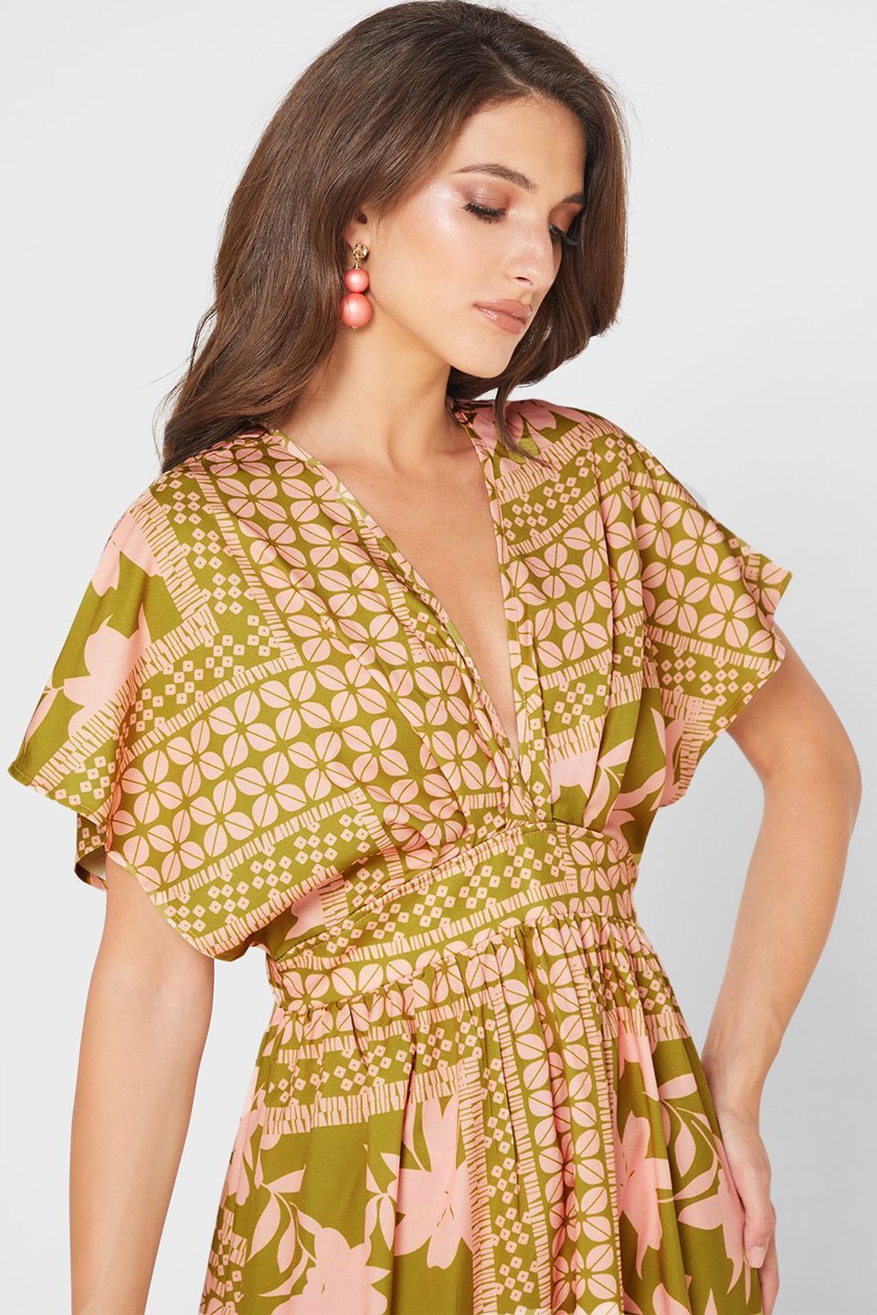 Eunice Baskılı V Yaka Maxi Elbise