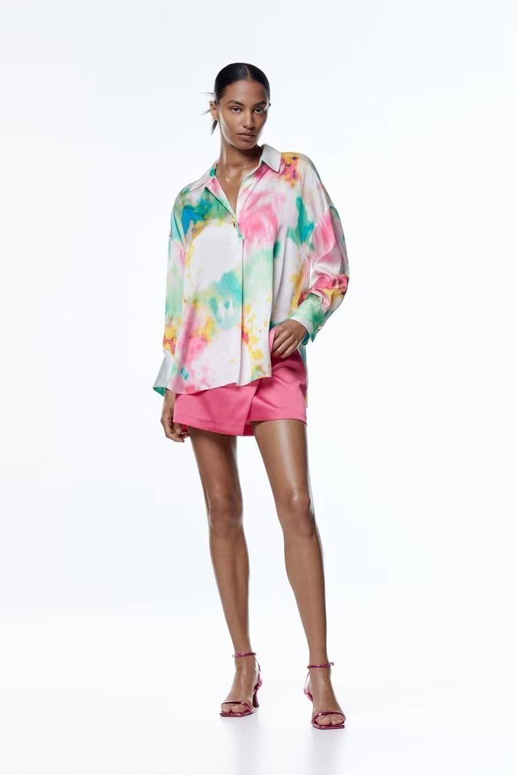 Fanny Baskılı Saten Bluz