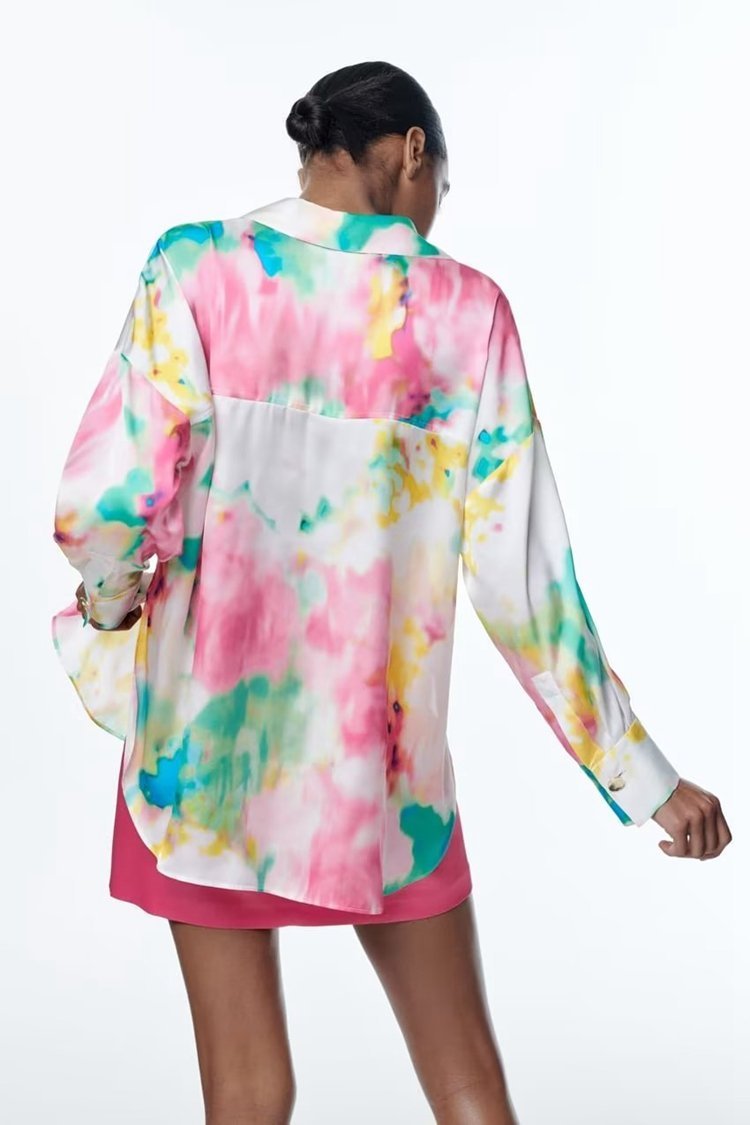 Fanny Baskılı Saten Bluz