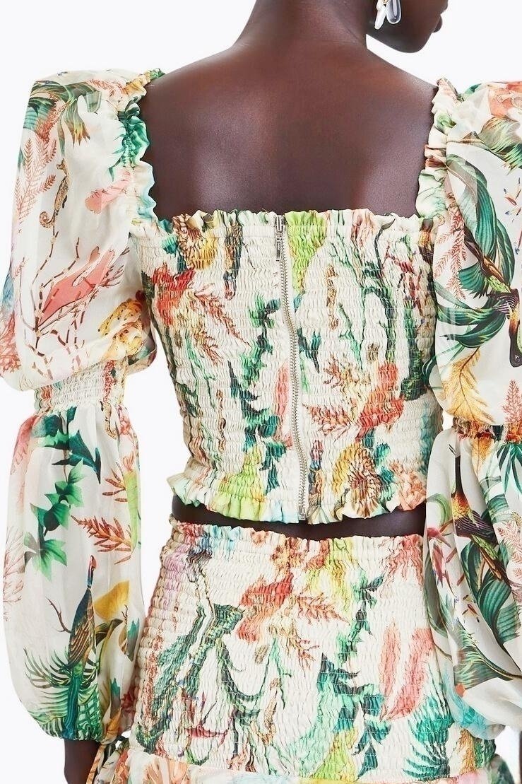 Fay Baskılı Büzgülü Fırfırlı Takım